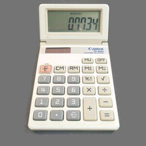 Vintage Canon TS-84H Calculator Tilt Display Solar Powered Beige Tan Gray WORKS